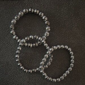 Set of 3 Metallic Hematite Beaded Stretch Bracelets